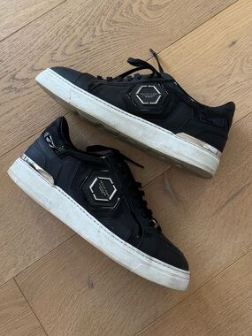 Philipp Plein Leather Lo-Top Sneaker Hexagon Black Size 45